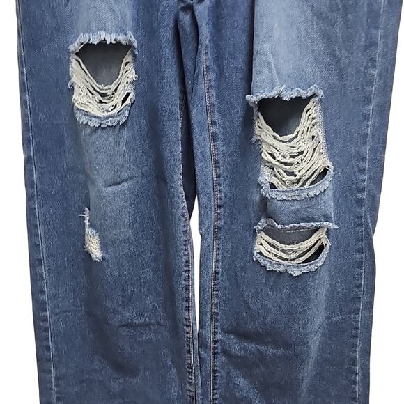 Relaxed Fit Women's Distressed Pull On Elastic Waist Jeans Med Blue Size XXL - Picture 4 of 9